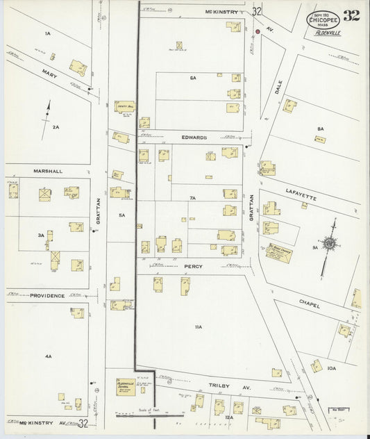 Sanborn Fire Insurance Map from Chicopee, Hampden County, Massachusetts (1910), Sheet #0032 - Historic Sanborn Fire Insurance Map Print, vintage old map wall art, antique decor, genealogy gift, Massachusetts Massachusetts map