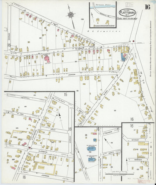 Sanborn Fire Insurance Map from Plattsburg, Clinton County, New York (1918), Sheet #0016 - Historic Sanborn Fire Insurance Map Print, vintage old map wall art, antique decor, genealogy gift, New York New York map