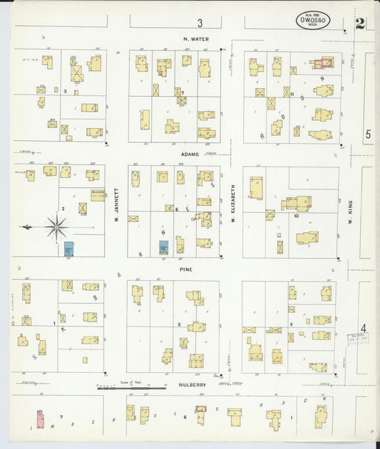 Sanborn Fire Insurance Map from Owosso, Shiawassee County, Michigan (1908), Sheet #0002 - Historic Sanborn Fire Insurance Map Print, vintage old map wall art, antique decor, genealogy gift, Michigan Michigan map