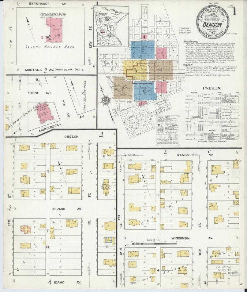 Sanborn Fire Insurance Map from Benson, Swift County, Minnesota. (1916) – Map View