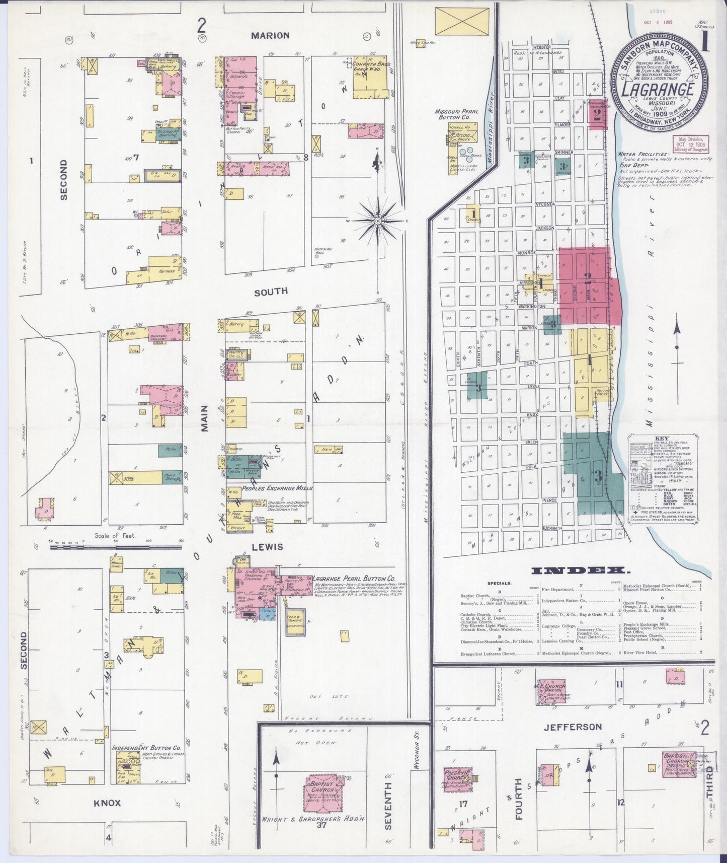 Sanborn Fire Insurance Map from La Grange, Lewis County, Missouri (1909), Sheet #0001 - Complete Map Set gallery image, historic Sanborn map, vintage wall art, Missouri Missouri