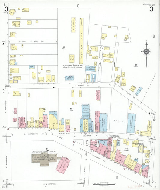 Sanborn Fire Insurance Map from Rockville, Montgomery County, Maryland (1949), Sheet #0003 - Historic Sanborn Fire Insurance Map Print, vintage old map wall art