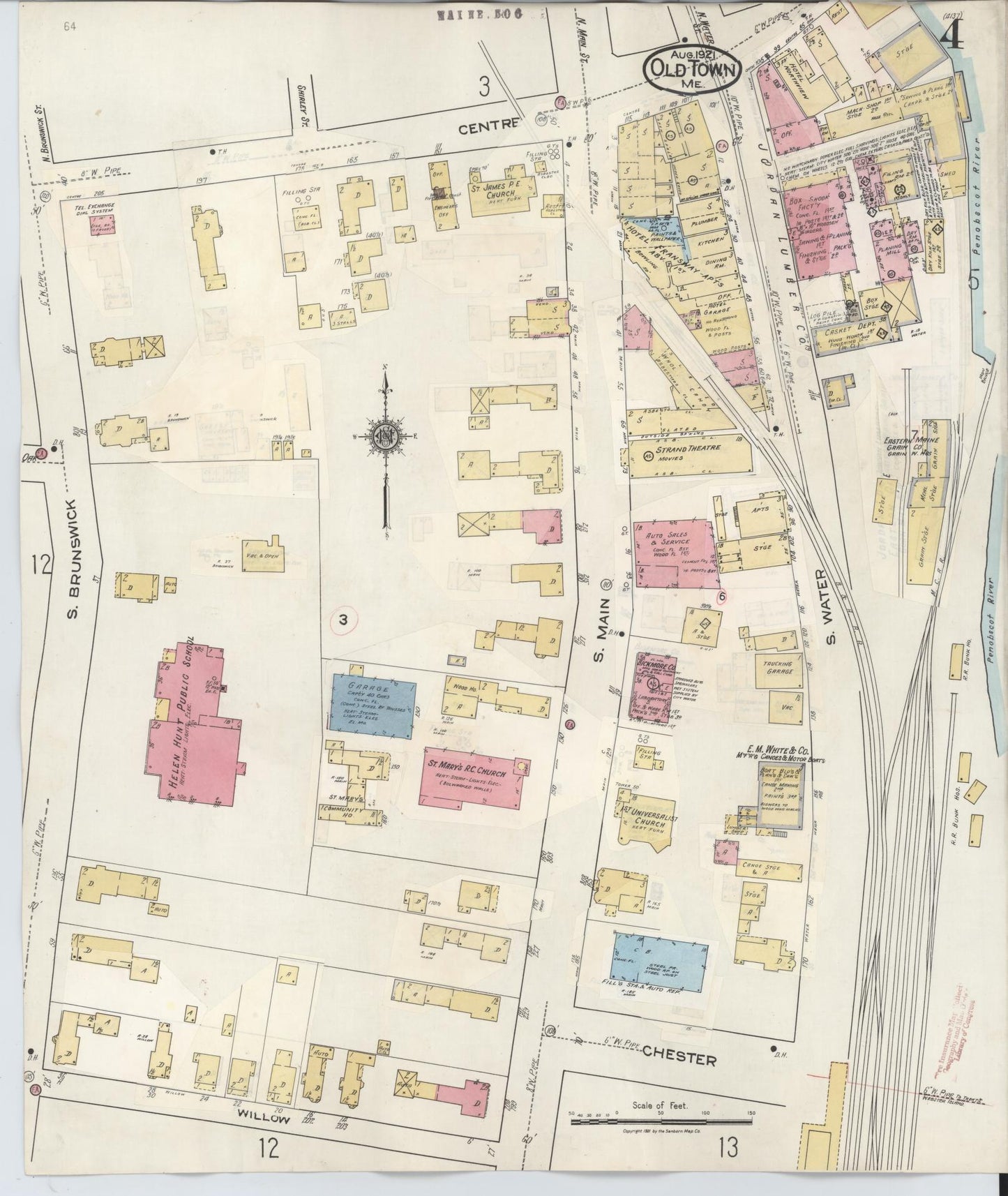 Sanborn Fire Insurance Map from Old Town, Penobscot County, Maine (1948), Sheet #0004 - Complete Map Set gallery image, historic Sanborn map, vintage wall art, Maine Maine