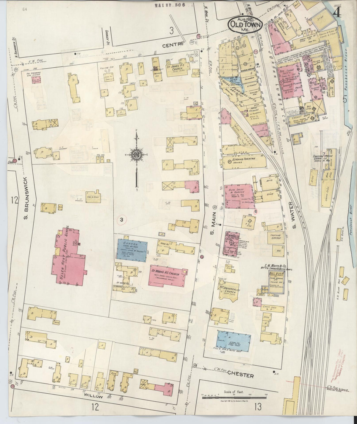 Sanborn Fire Insurance Map from Old Town, Penobscot County, Maine (1948), Sheet #0004 - Complete Map Set gallery image, historic Sanborn map, vintage wall art, Maine Maine