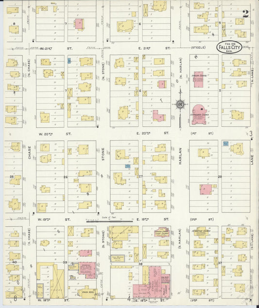 Sanborn Fire Insurance Map from Falls City, Richardson County, Nebraska (1916), Sheet #0002 - Historic Sanborn Fire Insurance Map Print, vintage old map wall art, antique decor, genealogy gift, Nebraska Nebraska map