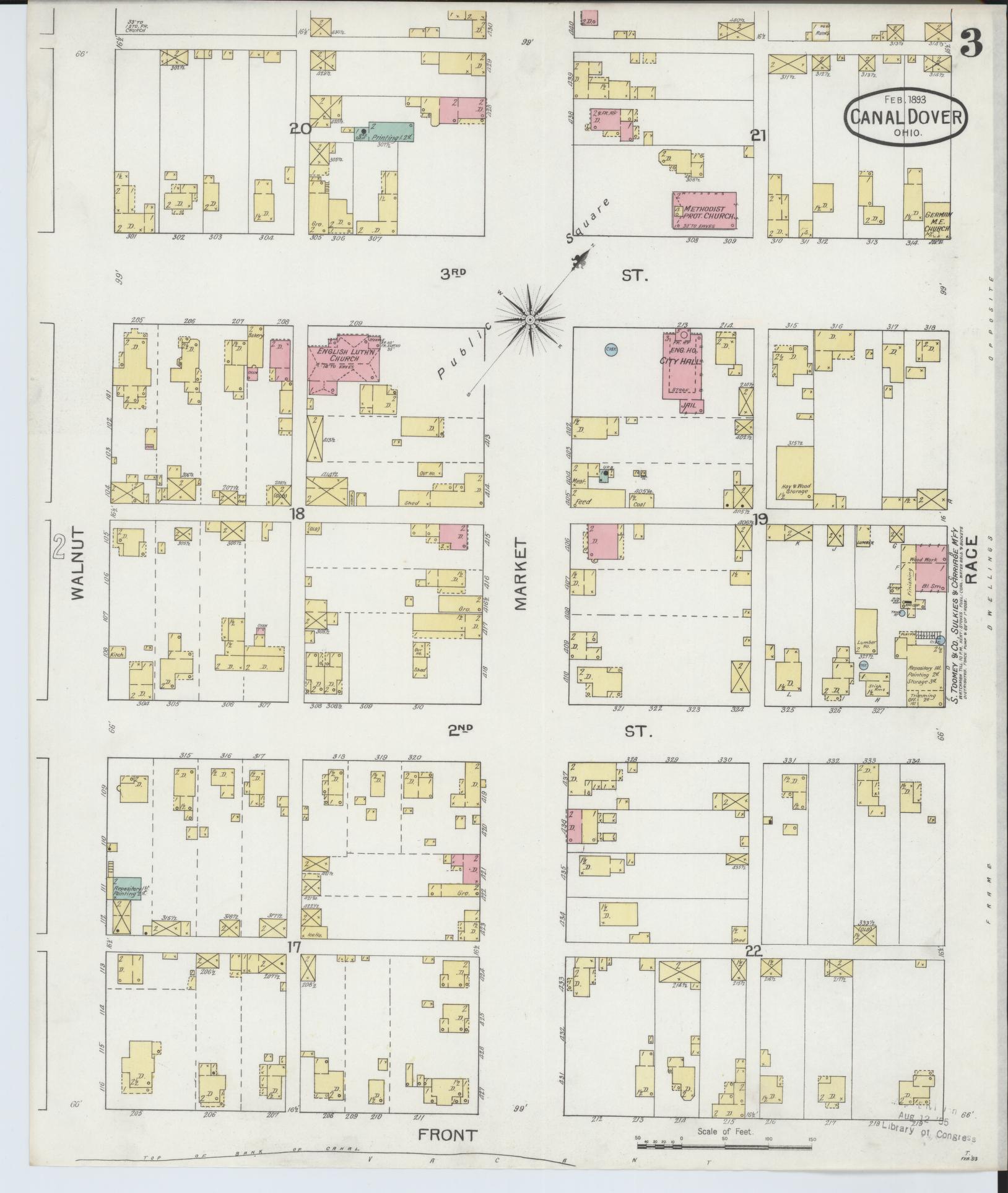 Sanborn Fire Insurance Map from Canal Dover, Tuscarawas County, Ohio (1893), Sheet #0003 - Historic Sanborn Fire Insurance Map Print, vintage old map wall art, antique decor, genealogy gift, Ohio Ohio map