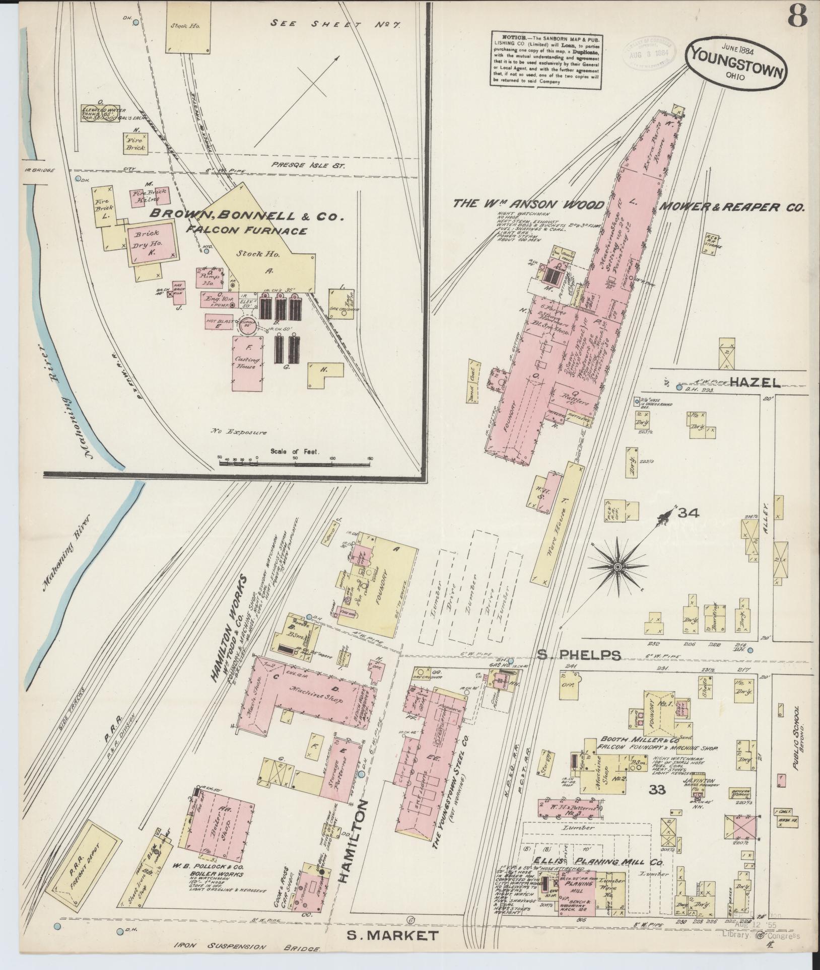 Sanborn Fire Insurance Map from Youngstown, Mahoning County, Ohio (1884), Sheet #0008 - Complete Map Set gallery image, historic Sanborn map, vintage wall art, Ohio Ohio