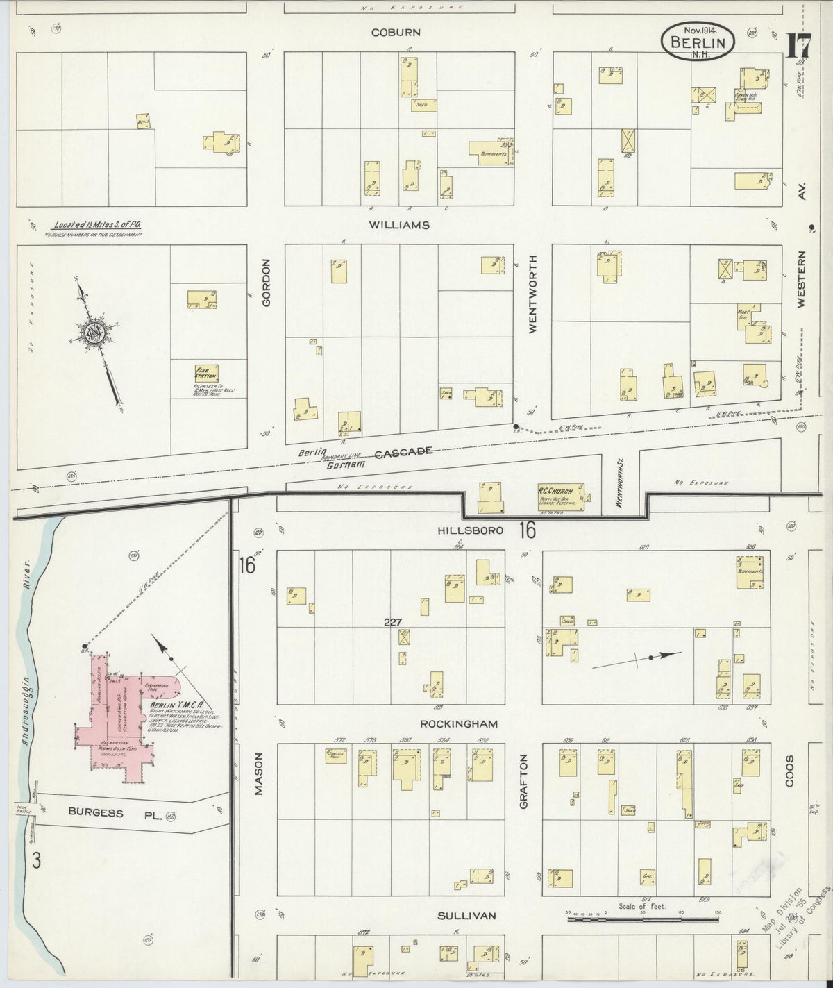 Sanborn Fire Insurance Map from Berlin, Coos County, New Hampshire (1914), Sheet #0017 - Complete Map Set gallery image, historic Sanborn map, vintage wall art, New Hampshire New Hampshire