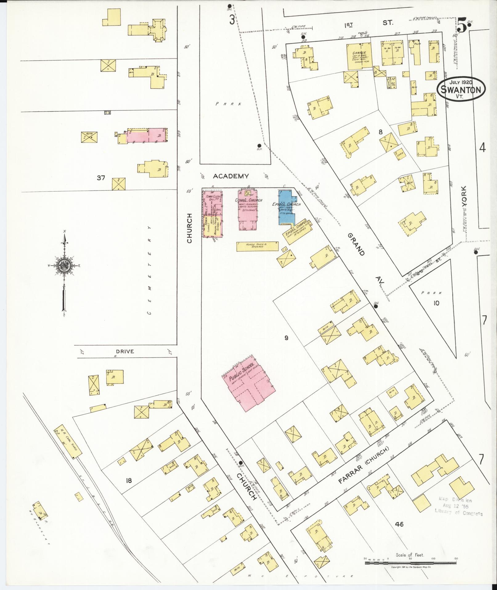 Sanborn Fire Insurance Map from Swanton, Franklin County, Vermont (1920), Sheet #0005 - Historic Sanborn Fire Insurance Map Print, vintage old map wall art, antique decor, genealogy gift, Vermont Vermont map