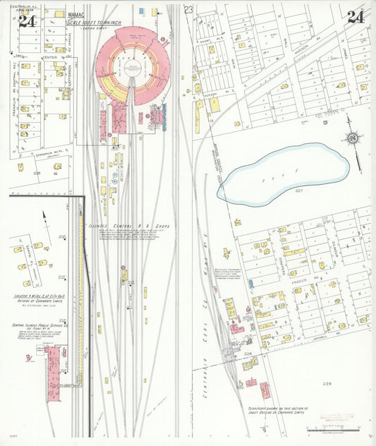 Sanborn Fire Insurance Map from Centralia, Marion, Clinton, Jefferson, and Washington Counties, Illinois (1938), Sheet #0024 - Historic Sanborn Fire Insurance Map Print, vintage old map wall art, antique decor, genealogy gift, Illinois Illinois map