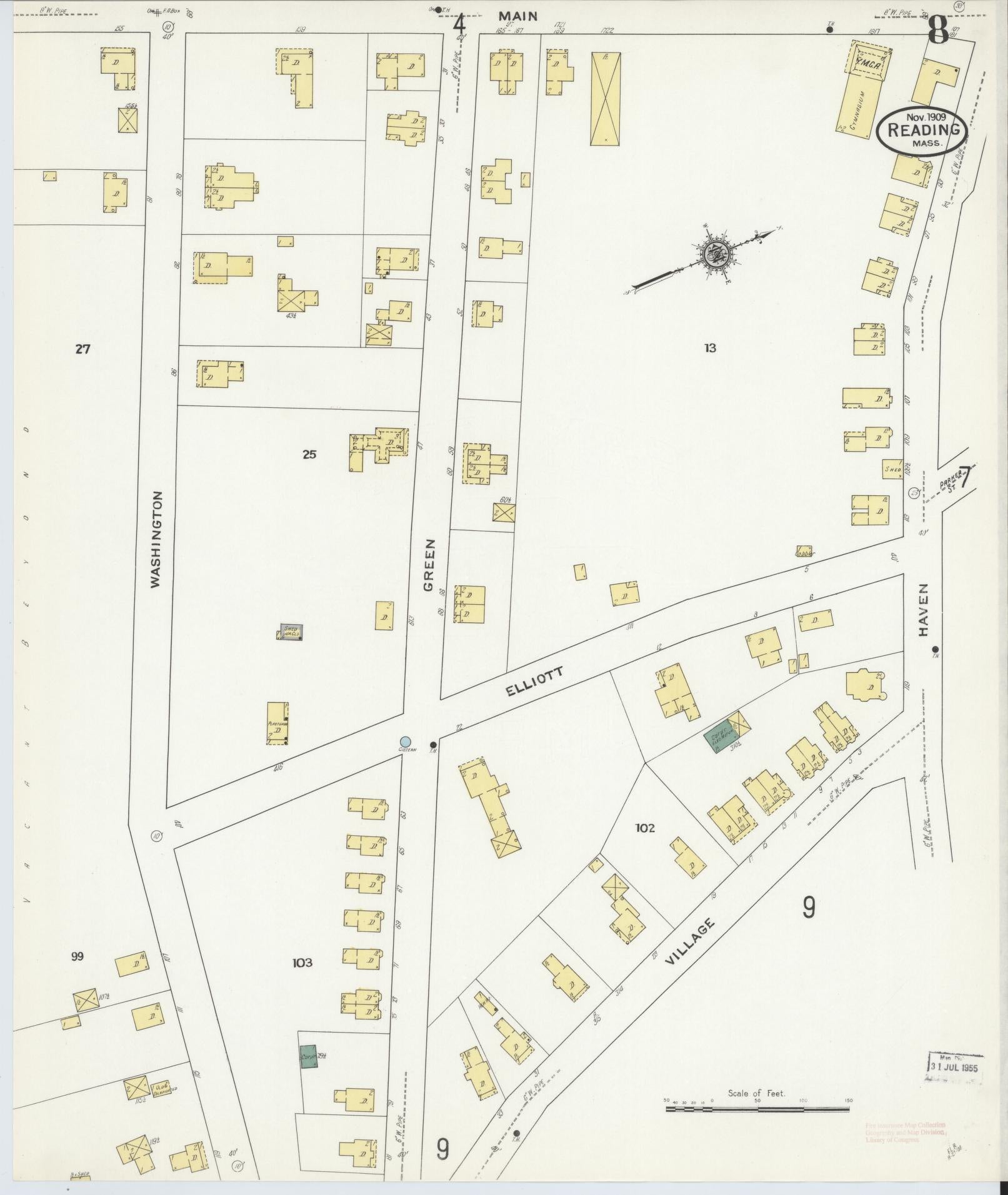 Sanborn Fire Insurance Map from Reading, Middlesex County, Massachusetts (1909), Sheet #0008 - Complete Map Set gallery image, historic Sanborn map, vintage wall art, Massachusetts Massachusetts
