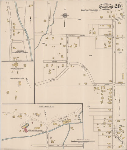 Sanborn Fire Insurance Map from Wellsboro, Tioga County, Pennsylvania (1922), Sheet #0020 - Historic Sanborn Fire Insurance Map Print, vintage old map wall art, antique decor, genealogy gift, Pennsylvania Pennsylvania map