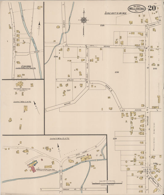 Sanborn Fire Insurance Map from Wellsboro, Tioga County, Pennsylvania (1922), Sheet #0020 - Historic Sanborn Fire Insurance Map Print, vintage old map wall art, antique decor, genealogy gift, Pennsylvania Pennsylvania map