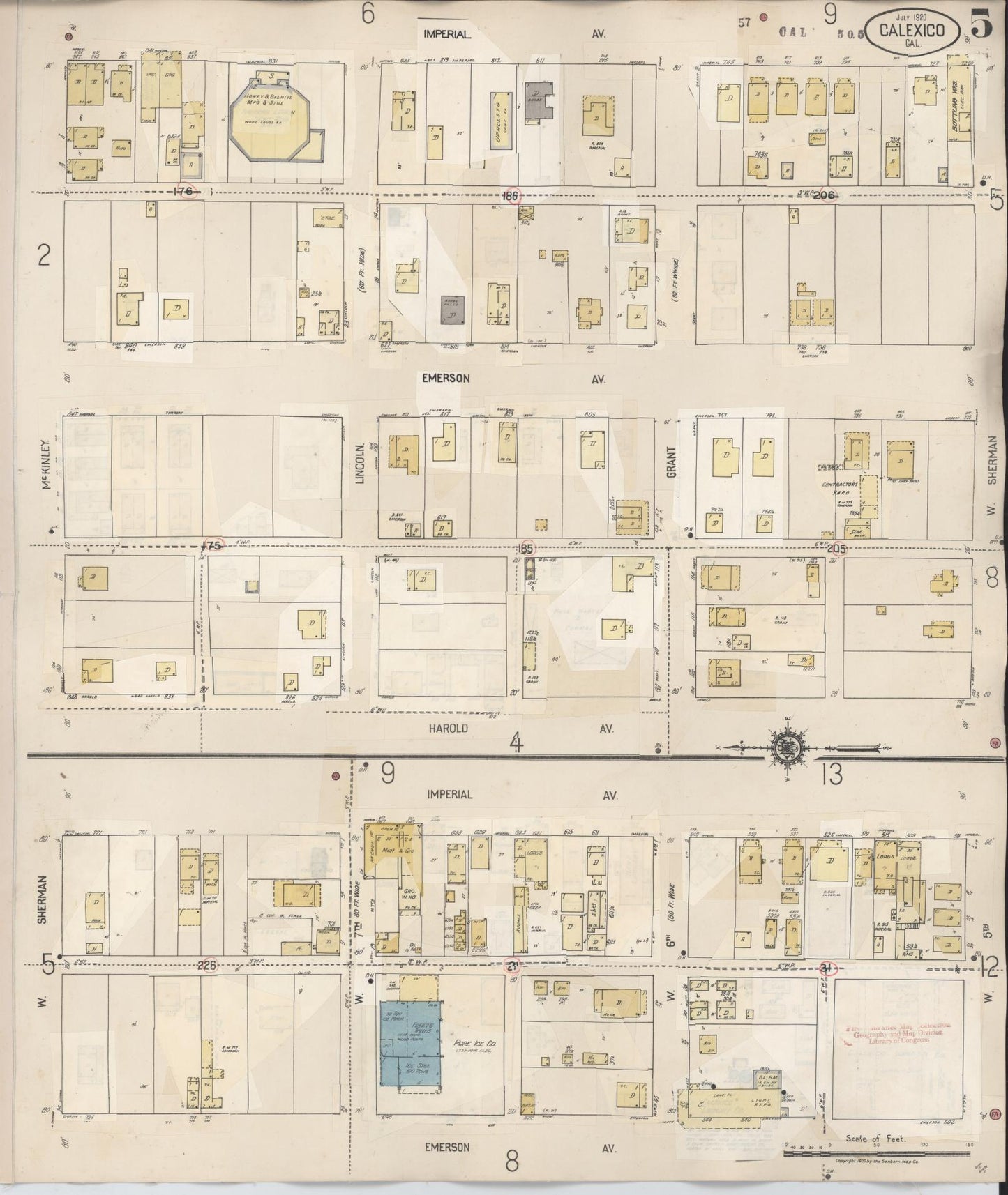 Sanborn Fire Insurance Map from Calexico, Imperial County, California (1949), Sheet #0005 - Complete Map Set gallery image, historic Sanborn map, vintage wall art, California California