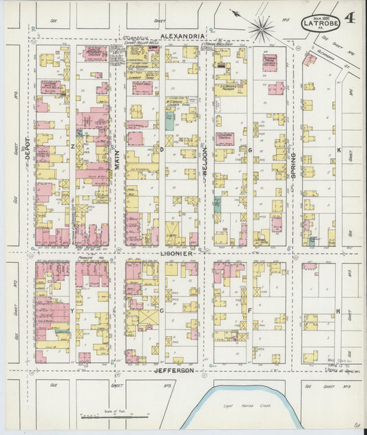 Sanborn Fire Insurance Map from Latrobe, Westmoreland County, Pennsylvania (1892), Sheet #0004 - Historic Sanborn Fire Insurance Map Print, vintage old map wall art, antique decor, genealogy gift, Pennsylvania Pennsylvania map