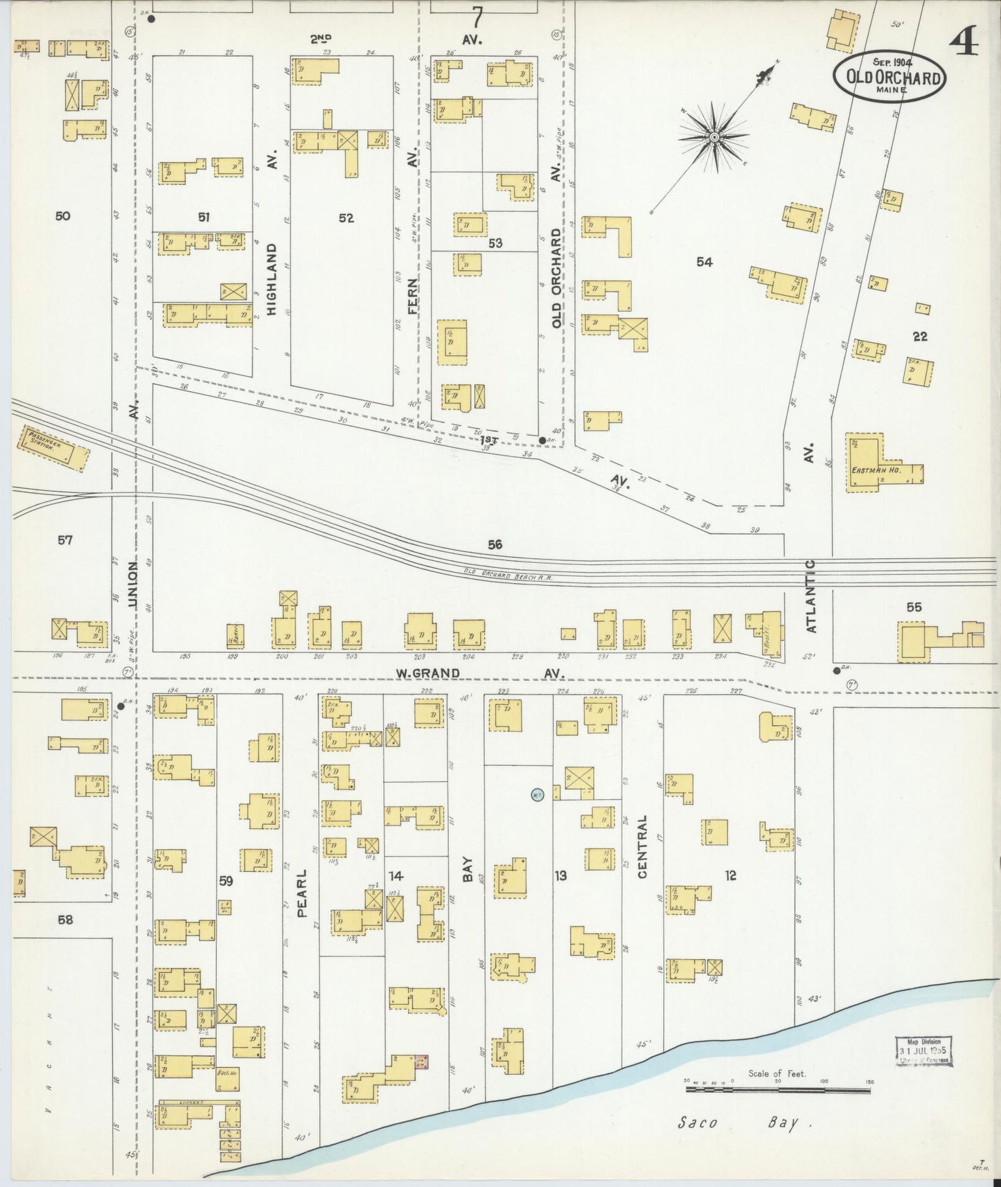 Sanborn Fire Insurance Map from Old Orchard, York County, Maine (1904), Sheet #0004 - Complete Map Set gallery image, historic Sanborn map, vintage wall art, Maine Maine