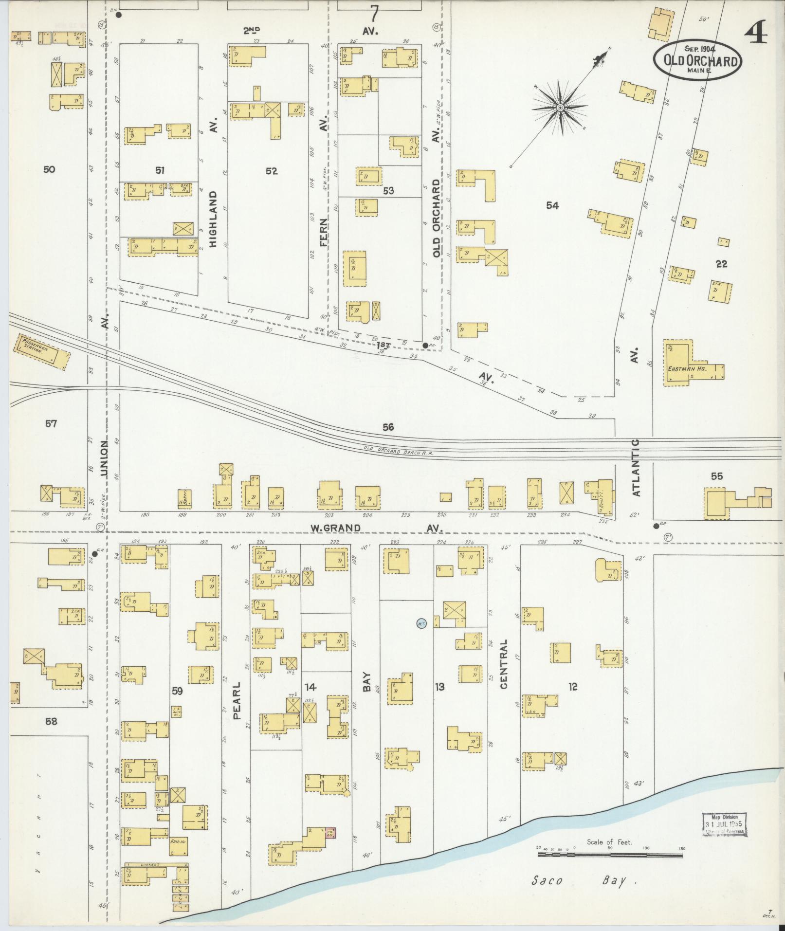 Sanborn Fire Insurance Map from Old Orchard, York County, Maine (1904), Sheet #0004 - Complete Map Set gallery image, historic Sanborn map, vintage wall art, Maine Maine