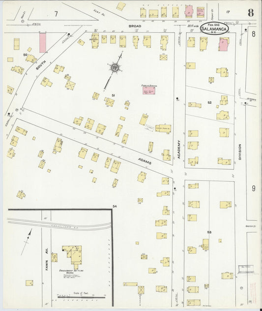 Sanborn Fire Insurance Map from Salamanca, Cattaraugus County, New York (1910), Sheet #0008 - Historic Sanborn Fire Insurance Map Print, vintage old map wall art, antique decor, genealogy gift, New York New York map