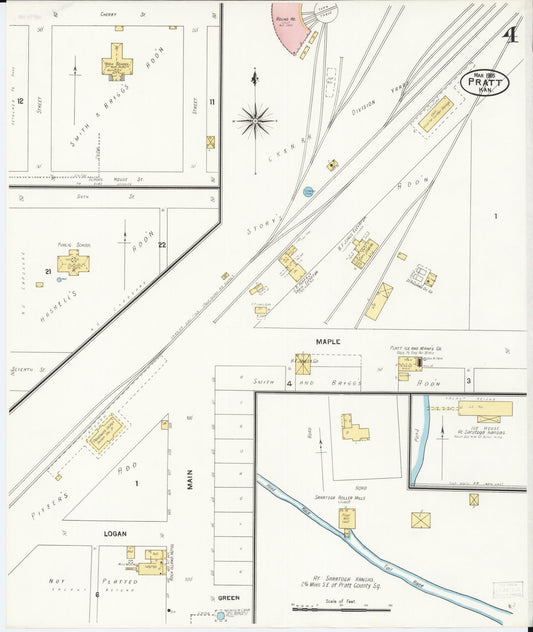 Sanborn Fire Insurance Map from Pratt, Pratt County, Kansas (1905), Sheet #0004 - Historic Sanborn Fire Insurance Map Print, vintage old map wall art, antique decor, genealogy gift, Kansas Kansas map