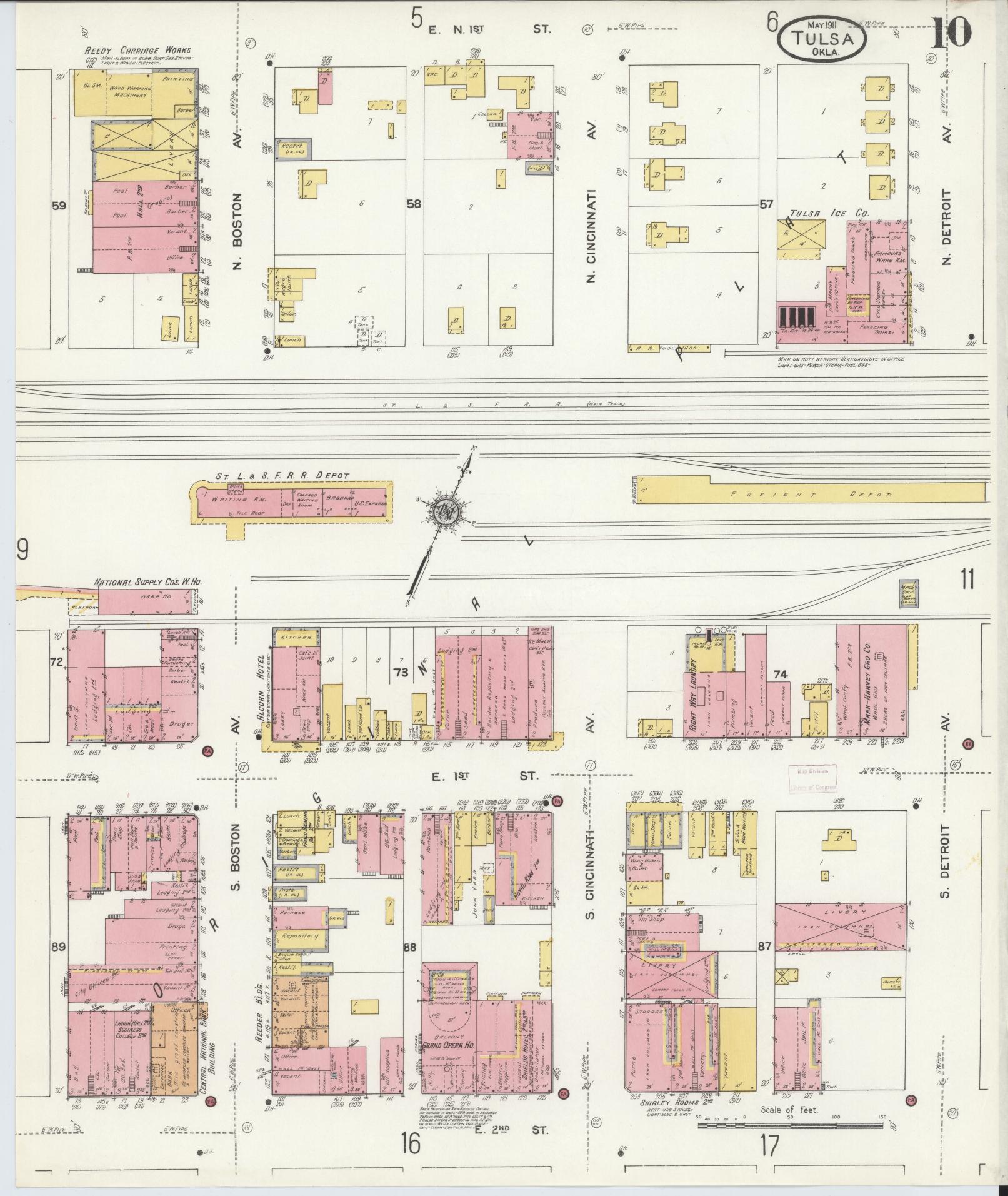 Sanborn Fire Insurance Map from Tulsa, Tulsa County, Oklahoma (1911), Sheet #0010 - Complete Map Set gallery image, historic Sanborn map, vintage wall art, Oklahoma Oklahoma