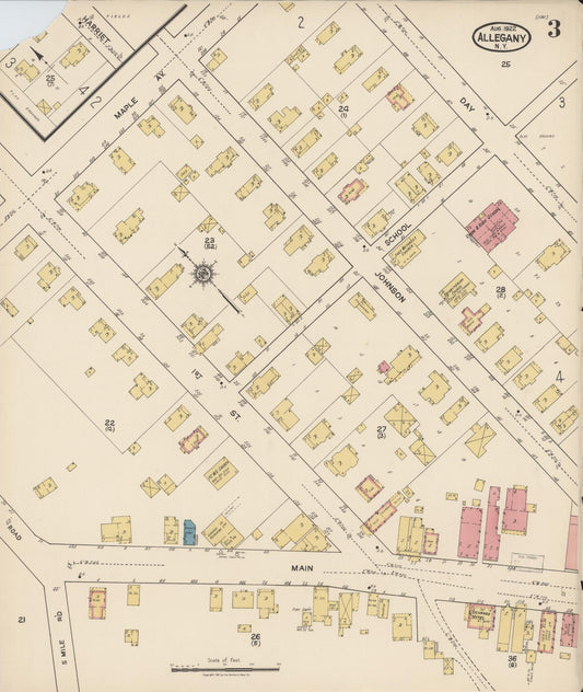 Sanborn Fire Insurance Map from Allegany, Cattaraugus County, New York (1922), Sheet #0003 - Historic Sanborn Fire Insurance Map Print, vintage old map wall art, antique decor, genealogy gift, New York New York map