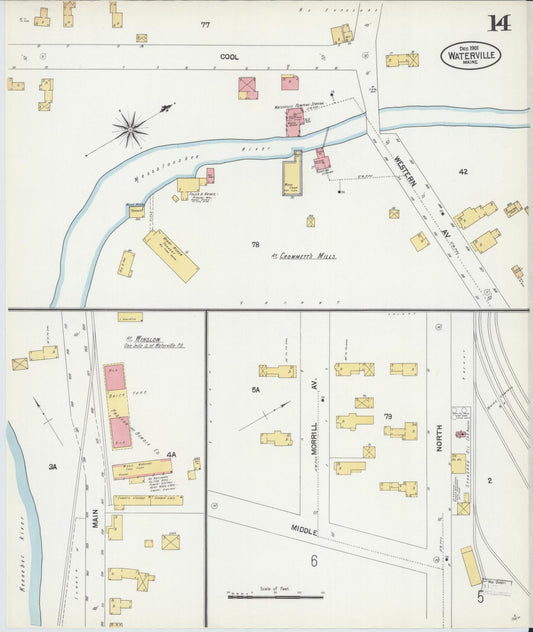 Sanborn Fire Insurance Map from Waterville, Kennebec County, Maine (1901), Sheet #0014 - Historic Sanborn Fire Insurance Map Print, vintage old map wall art, antique decor, genealogy gift, Maine Maine map