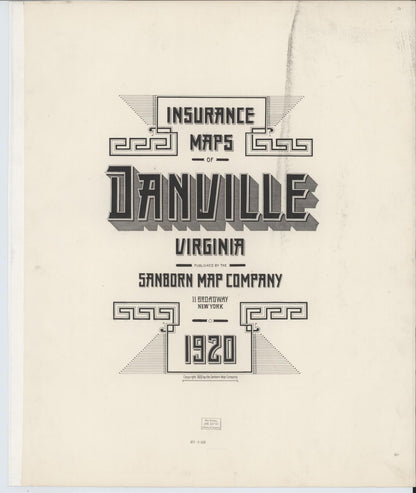 Sanborn Fire Insurance Map from Danville, Independent Cities, Virginia (1920), Sheet #0001 - Historic Sanborn Fire Insurance Map Print, vintage old map wall art, antique decor, genealogy gift, Virginia Virginia map