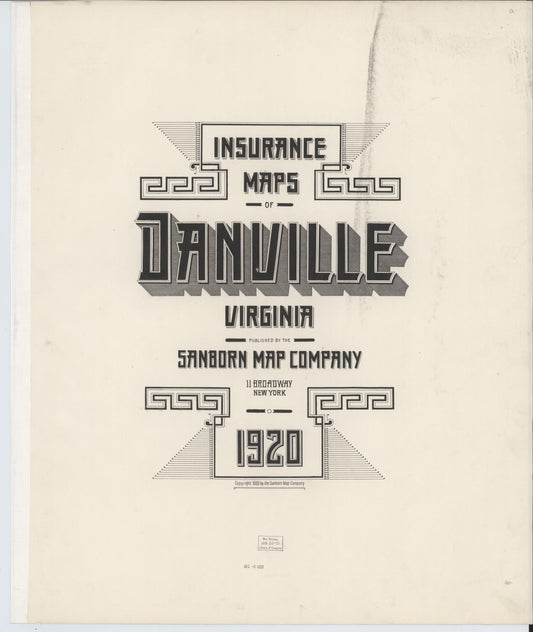 Sanborn Fire Insurance Map from Danville, Independent Cities, Virginia (1920), Sheet #0001 - Historic Sanborn Fire Insurance Map Print, vintage old map wall art, antique decor, genealogy gift, Virginia Virginia map