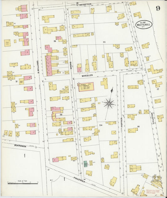 Sanborn Fire Insurance Map from Whitehall, Washington County, New York (1907), Sheet #0009 - Historic Sanborn Fire Insurance Map Print, vintage old map wall art, antique decor, genealogy gift, New York New York map
