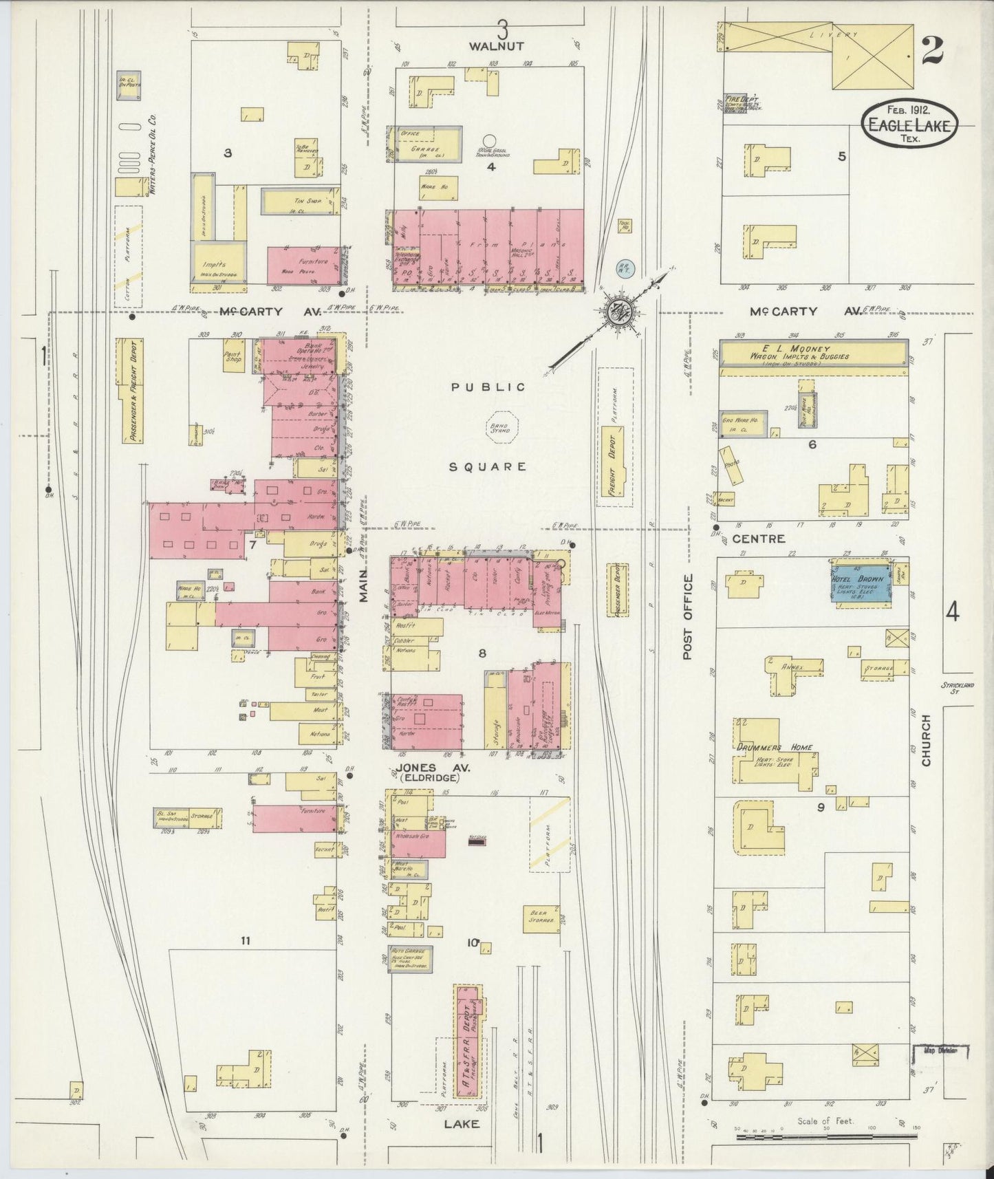 Sanborn Fire Insurance Map from Eagle Lake, Colorado County, Texas (1912), Sheet #0002 - Historic Sanborn Fire Insurance Map Print, vintage old map wall art, antique decor, genealogy gift, Eagle Lake Colorado map