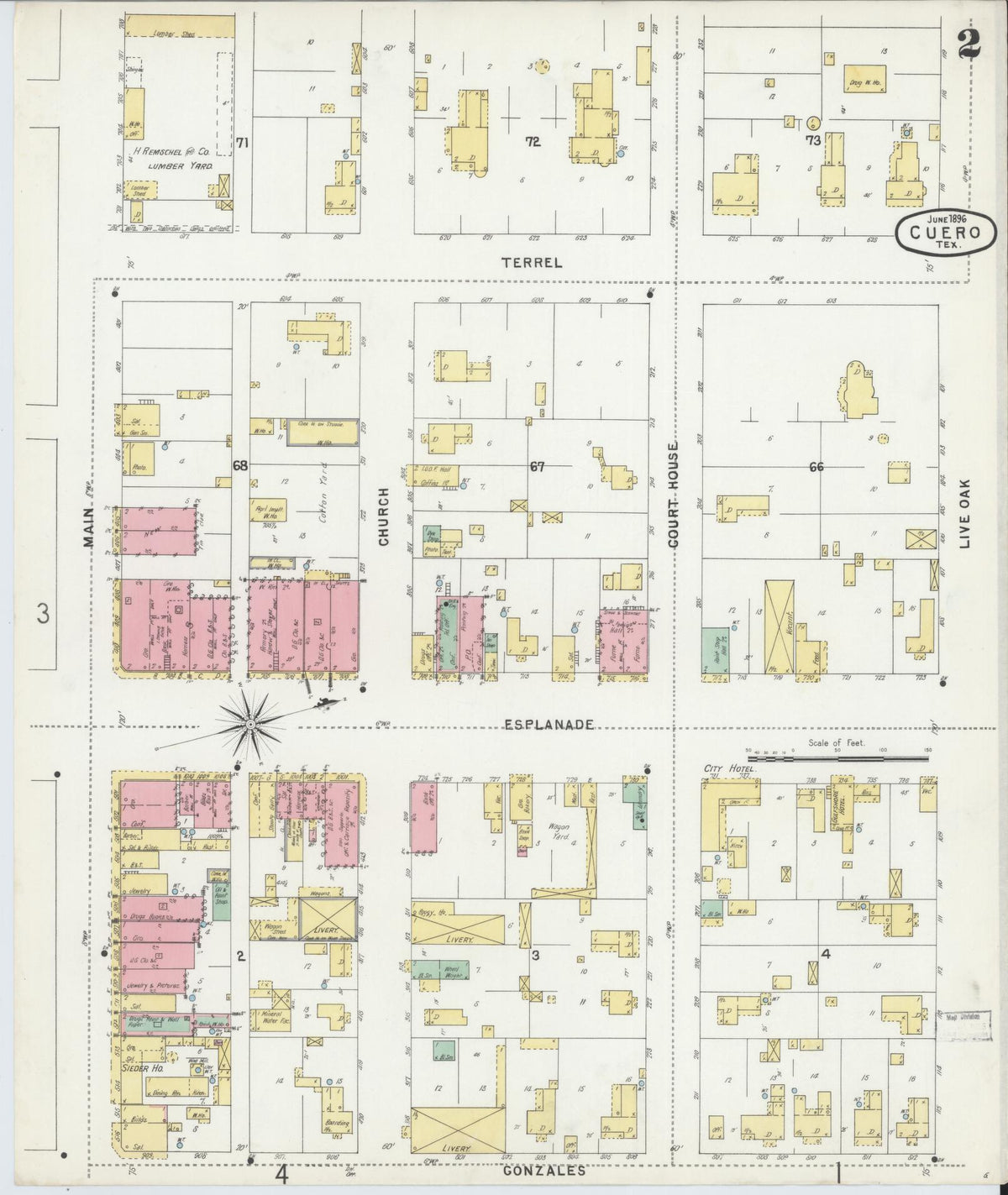 Sanborn Fire Insurance Map from Cuero, De Witt County, Texas (1896), Sheet #0002 - Historic Sanborn Fire Insurance Map Print, vintage old map wall art, antique decor, genealogy gift, Texas Texas map