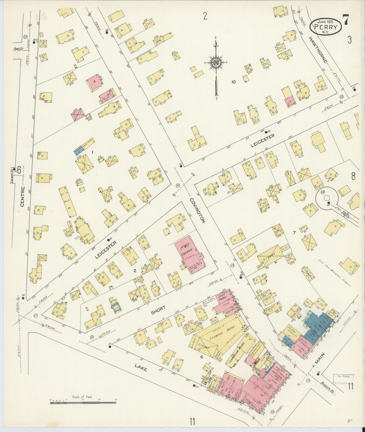 Sanborn Fire Insurance Map from Perry, Wyoming County, New York (1913), Sheet #0007 - Historic Sanborn Fire Insurance Map Print, vintage old map wall art, antique decor, genealogy gift, Perry Wyoming map