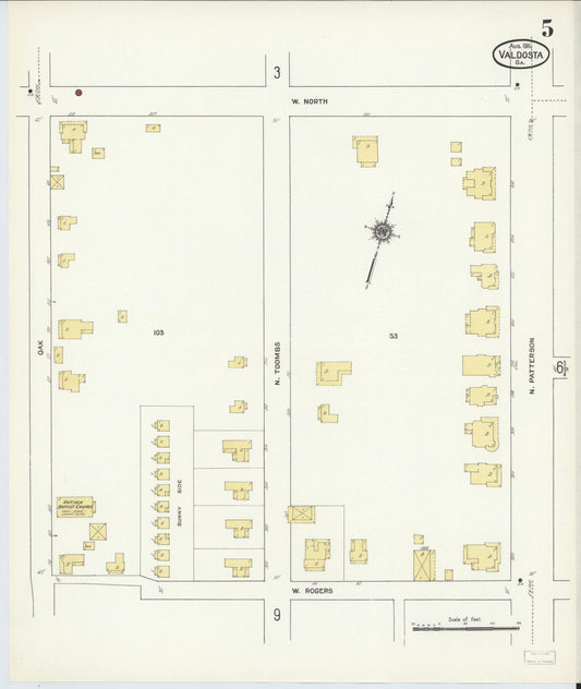 Sanborn Fire Insurance Map from Valdosta, Lowndes County, Georgia (1911), Sheet #0005 - Historic Sanborn Fire Insurance Map Print, vintage old map wall art, antique decor, genealogy gift, Georgia Georgia map