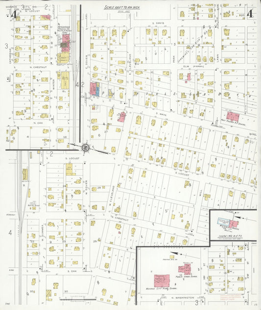 Sanborn Fire Insurance Map from Monroe City, Monroe County, Missouri (1933), Sheet #0004 - Historic Sanborn Fire Insurance Map Print, vintage old map wall art, antique decor, genealogy gift, Missouri Missouri map
