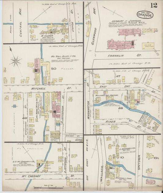 Sanborn Fire Insurance Map from Orange, Essex County, New Jersey (1885), Sheet #0012 - Historic Sanborn Fire Insurance Map Print, vintage old map wall art, antique decor, genealogy gift, New Jersey New Jersey map