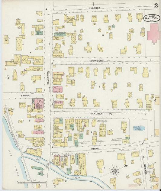 Sanborn Fire Insurance Map from Walton, Delaware County, New York (1897), Sheet #0003 - Historic Sanborn Fire Insurance Map Print, vintage old map wall art, antique decor, genealogy gift, Walton Delaware map