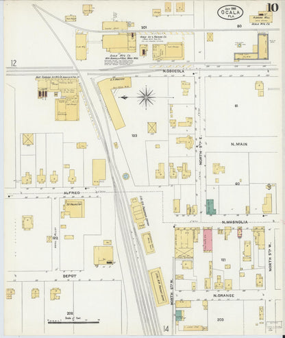 Sanborn Fire Insurance Map from Ocala, Marion County, Florida (1906), Sheet #0010 - Historic Sanborn Fire Insurance Map Print, vintage old map wall art, antique decor, genealogy gift, Florida Florida map