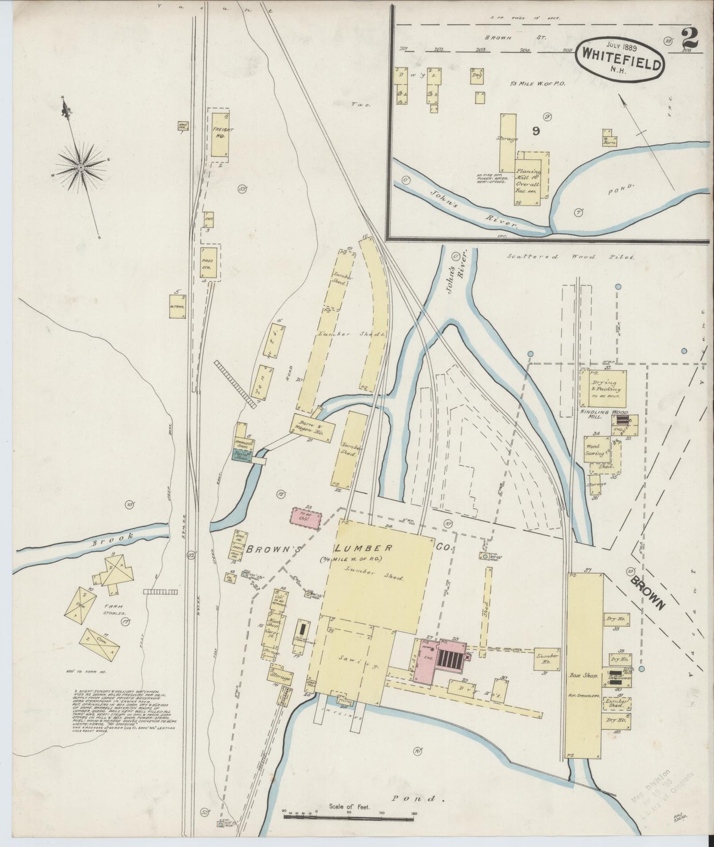 Sanborn Fire Insurance Map from Whitefield, Coos County, New Hampshire (1889), Sheet #0002 - Complete Map Set gallery image, historic Sanborn map, vintage wall art, New Hampshire New Hampshire