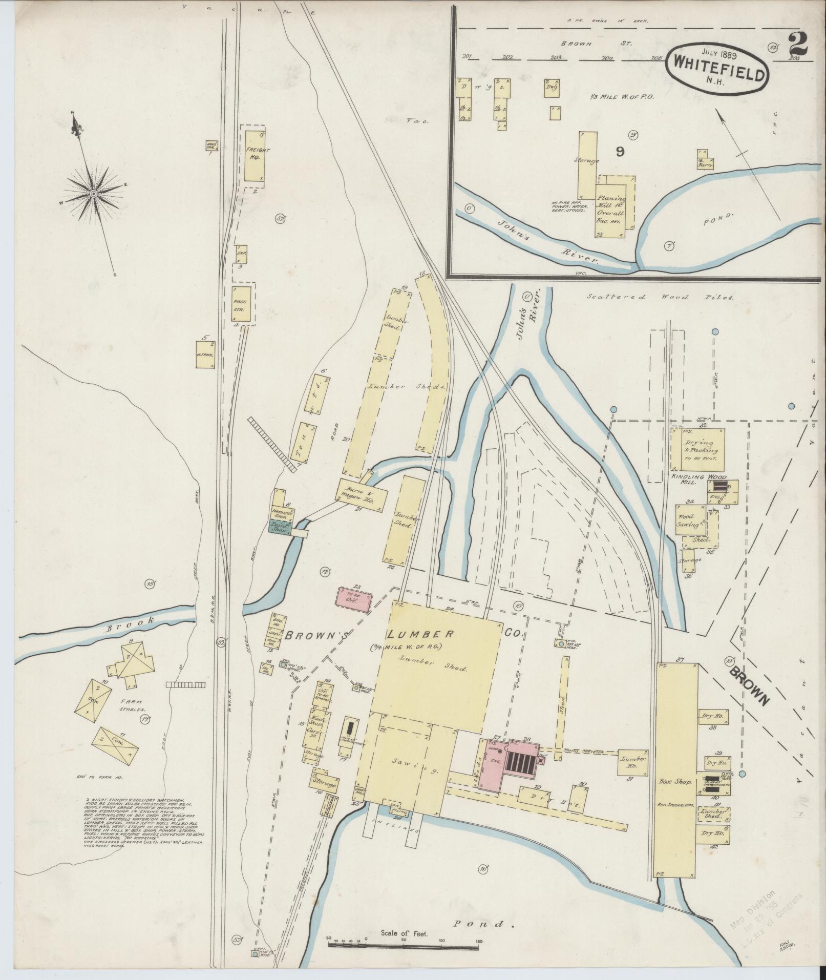 Sanborn Fire Insurance Map from Whitefield, Coos County, New Hampshire (1889), Sheet #0002 - Complete Map Set gallery image, historic Sanborn map, vintage wall art, New Hampshire New Hampshire