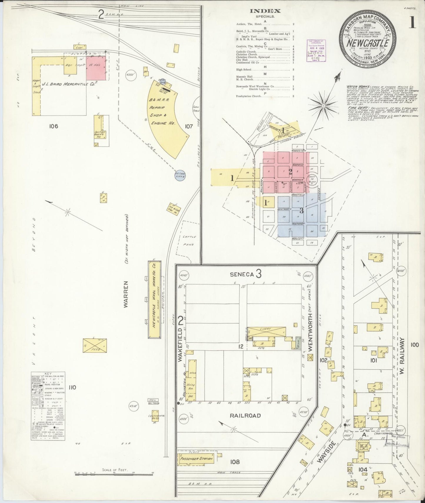 Sanborn Fire Insurance Map from Newcastle, Weston County, Wyoming. (1903) – Historic Sanborn Fire Insurance Map Print
