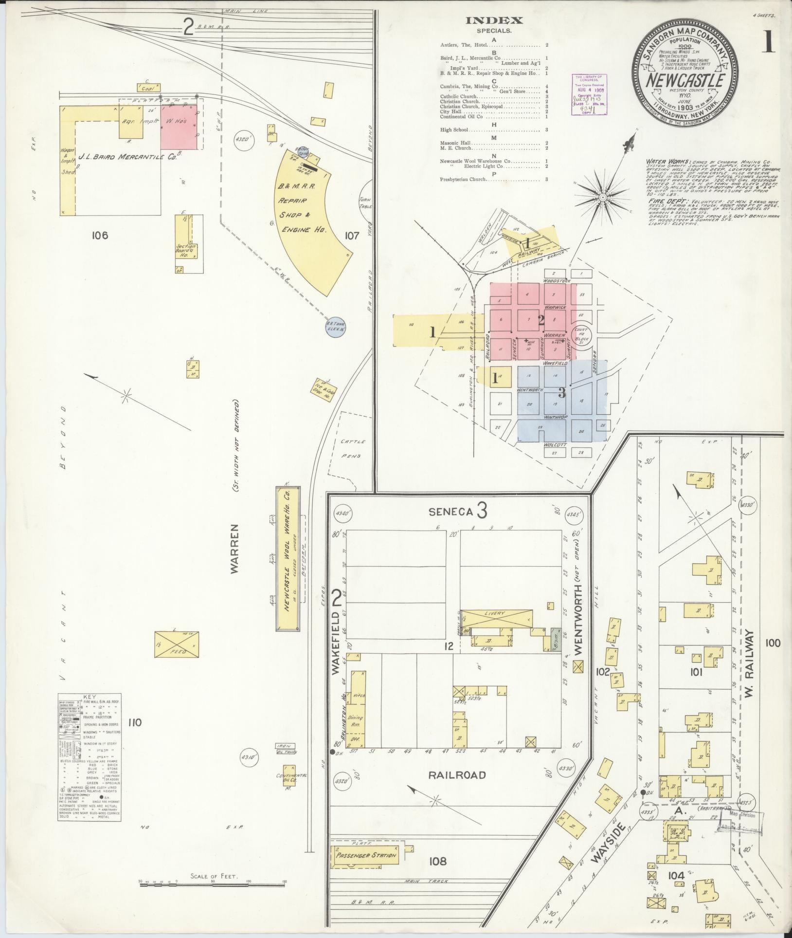 Sanborn Fire Insurance Map from Newcastle, Weston County, Wyoming. (1903) – Historic Sanborn Fire Insurance Map Print