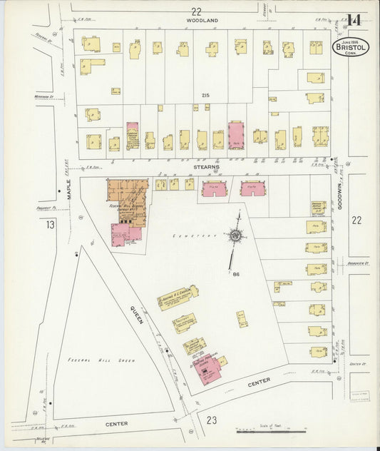 Sanborn Fire Insurance Map from Bristol, Hartford County, Connecticut (1916), Sheet #0014 - Historic Sanborn Fire Insurance Map Print, vintage old map wall art, antique decor, genealogy gift, Connecticut Connecticut map