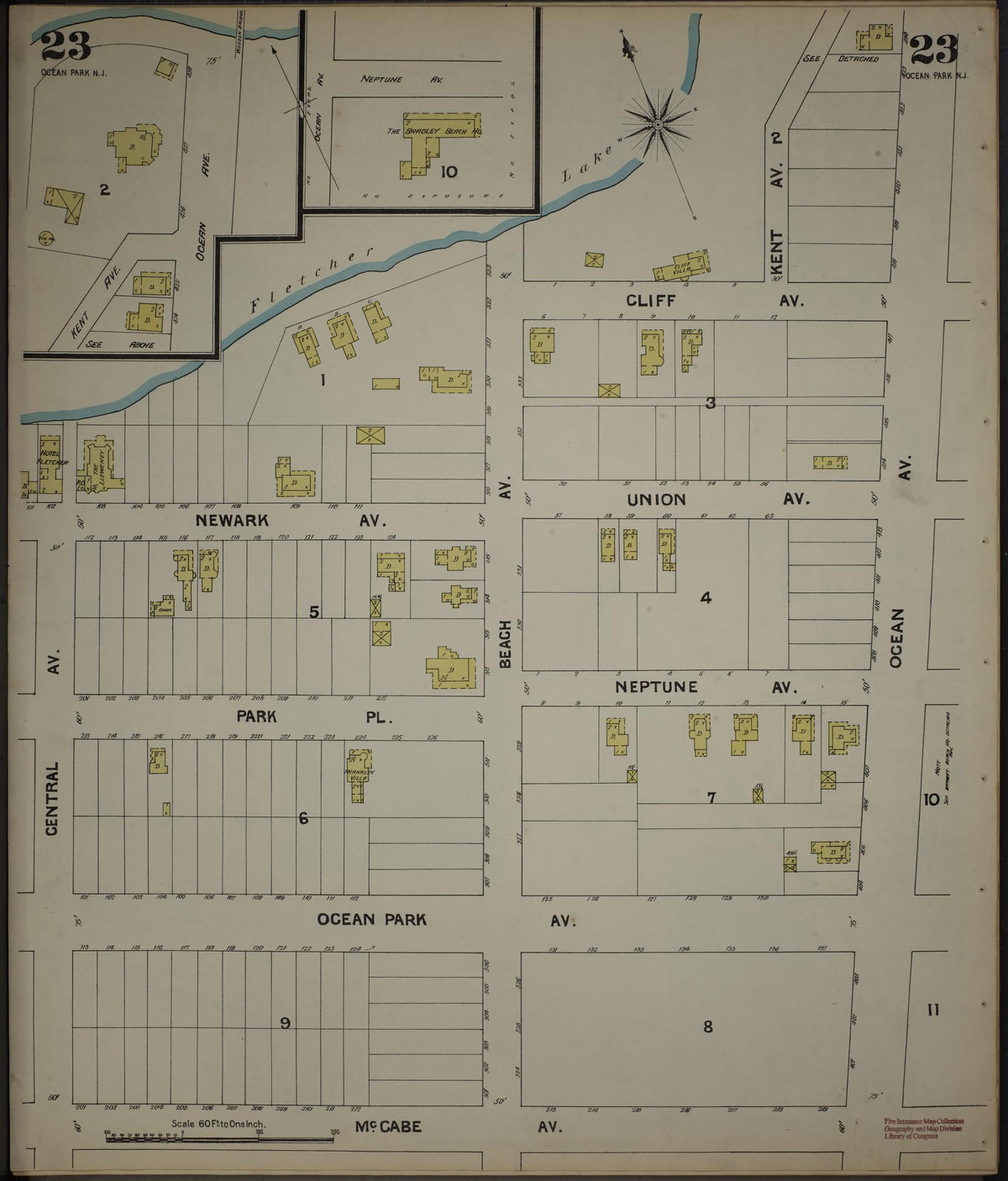 Sanborn Fire Insurance Map from New Jersey Coast, New Jersey Coast, New Jersey (1890), Sheet #0023 - Historic Sanborn Fire Insurance Map Print, vintage old map wall art, antique decor, genealogy gift, New Jersey Coast New Jersey map