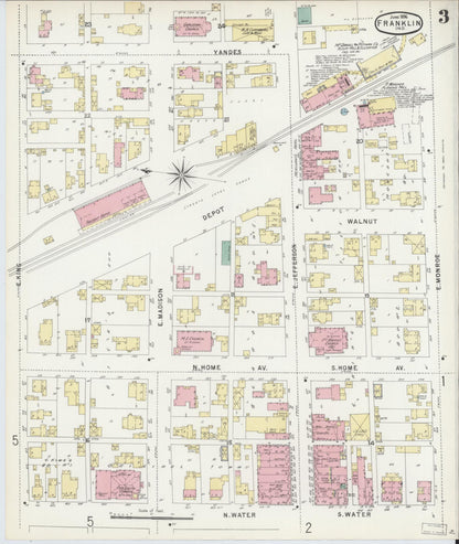 Sanborn Fire Insurance Map from Franklin, Johnson County, Indiana (1896), Sheet #0003 - Complete Map Set gallery image, historic Sanborn map, vintage wall art, Indiana Indiana