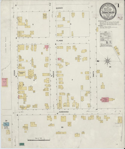 Sanborn Fire Insurance Map from Dannemora, Clinton County, New York (1909), Sheet #0001 - Historic Sanborn Fire Insurance Map Print, vintage old map wall art, antique decor, genealogy gift, New York New York map