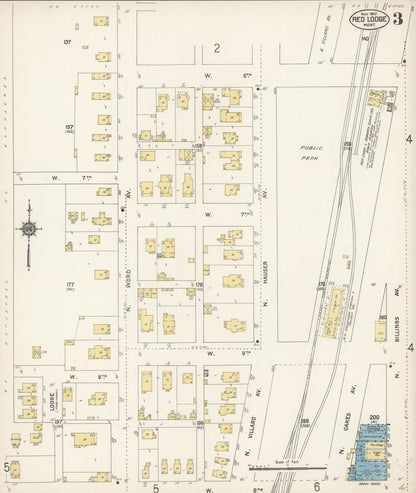 Sanborn Fire Insurance Map from Red Lodge, Carbon County, Montana (1912), Sheet #0003 - Complete Map Set gallery image, historic Sanborn map, vintage wall art, Montana Montana