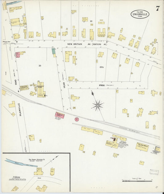 Sanborn Fire Insurance Map from Unionville, Hartford County, Connecticut (1909), Sheet #0007 - Historic Sanborn Fire Insurance Map Print, vintage old map wall art, antique decor, genealogy gift, Connecticut Connecticut map