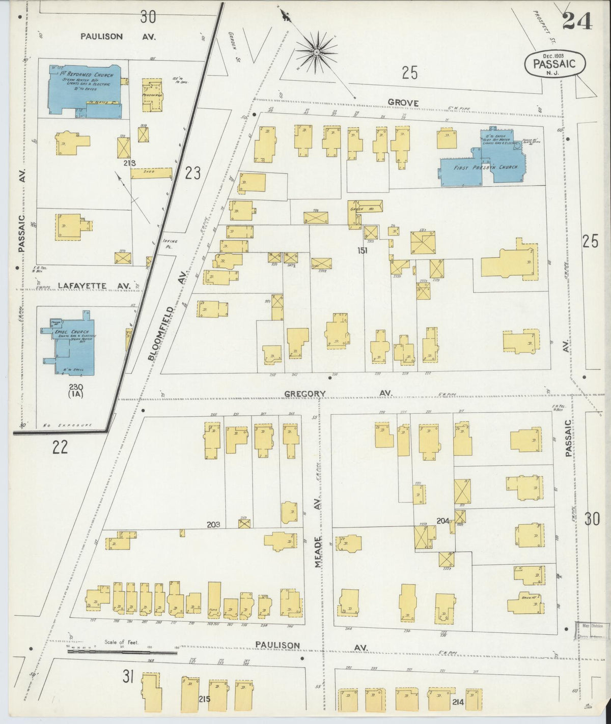 Sanborn Fire Insurance Map from Passaic, Passaic County, New Jersey (1903), Sheet #0024 - Complete Map Set gallery image, historic Sanborn map, vintage wall art, New Jersey New Jersey