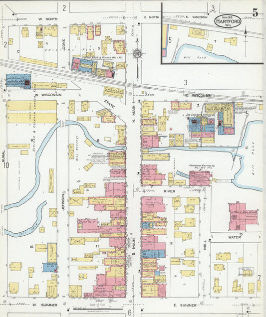 Sanborn Fire Insurance Map from Hartford, Washington County, Wisconsin (1918), Sheet #0005 - Historic Sanborn Fire Insurance Map Print, vintage old map wall art, antique decor, genealogy gift, Wisconsin Wisconsin map