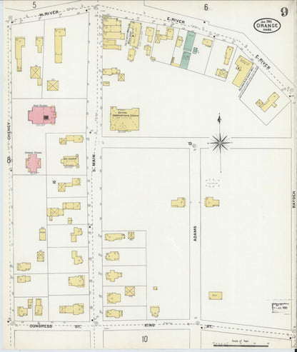 Sanborn Fire Insurance Map from Orange, Franklin County, Massachusetts (1905), Sheet #0009 - Complete Map Set gallery image, historic Sanborn map, vintage wall art, Massachusetts Massachusetts